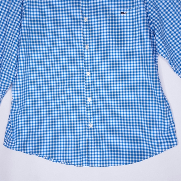 Vineyard Vines Aqua Blue & White Gingham Plaid Slim Fit Tucker Shirt Size XXL - Picture 3 of 8